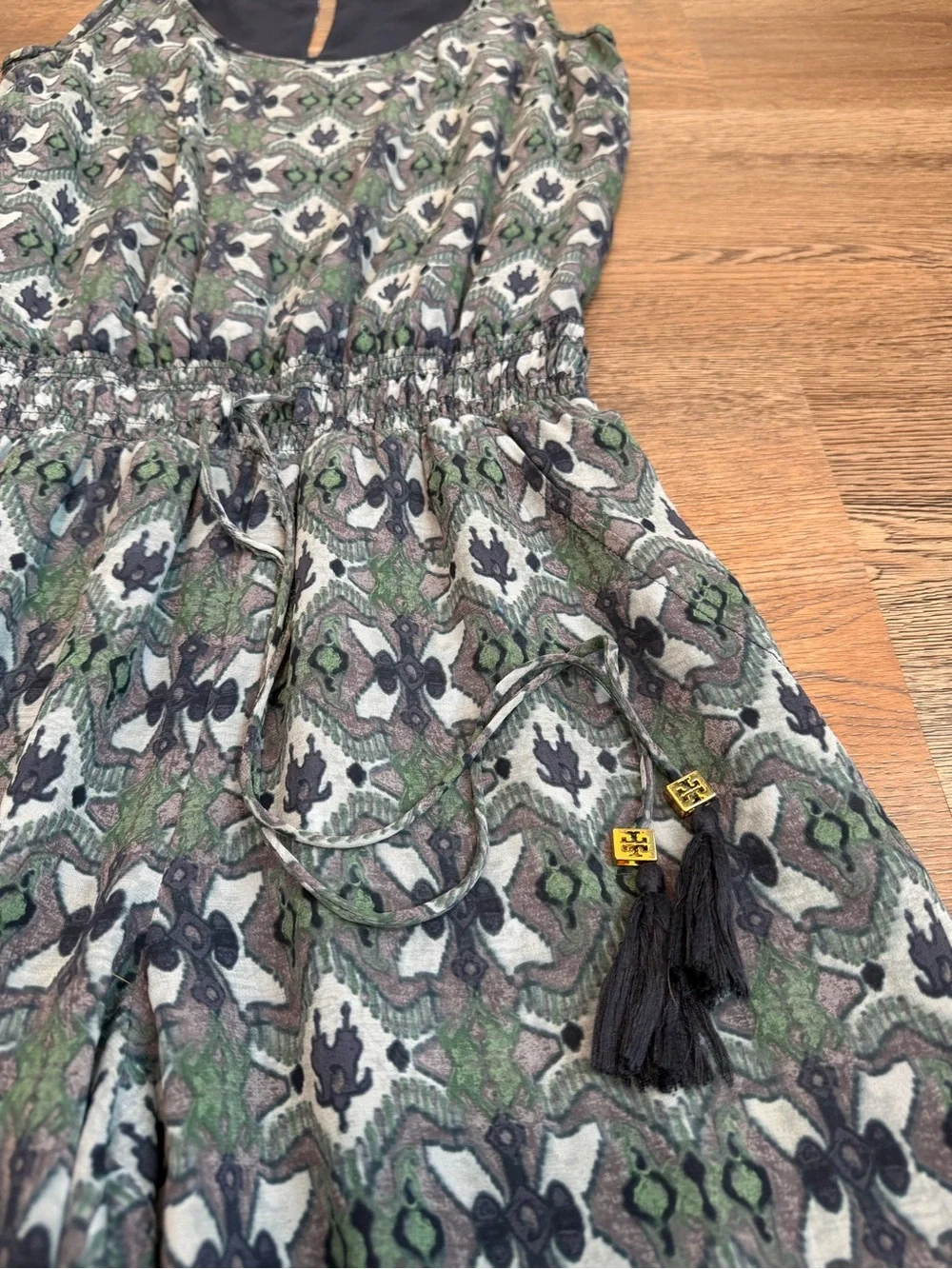 Tory Burch Laguna Silk Blouson Jumpsuit Bedford Gray Bukhara Ikat Print Size XS